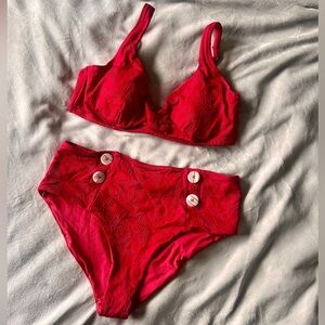 Red High-Waist Bikini Set - Sculpting Support Top and Retro Bottom